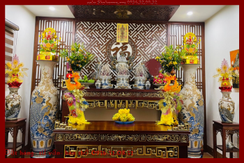 Án Gian Thờ Tam Cấp Phúc Lộc Thọ Gỗ Hương Đá